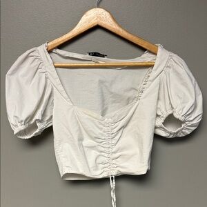 Zara White Ruched Puff Sleeve Crop Top Size S Cottagecore